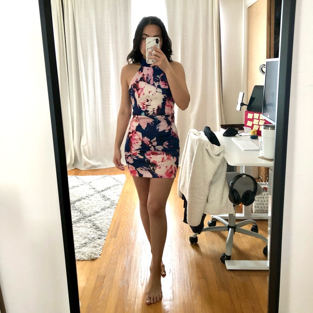 Floral pattern/print navy dress